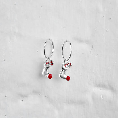 Sterling Silver Stocking & Candy Cane Charm Hoop 12mm Earrings