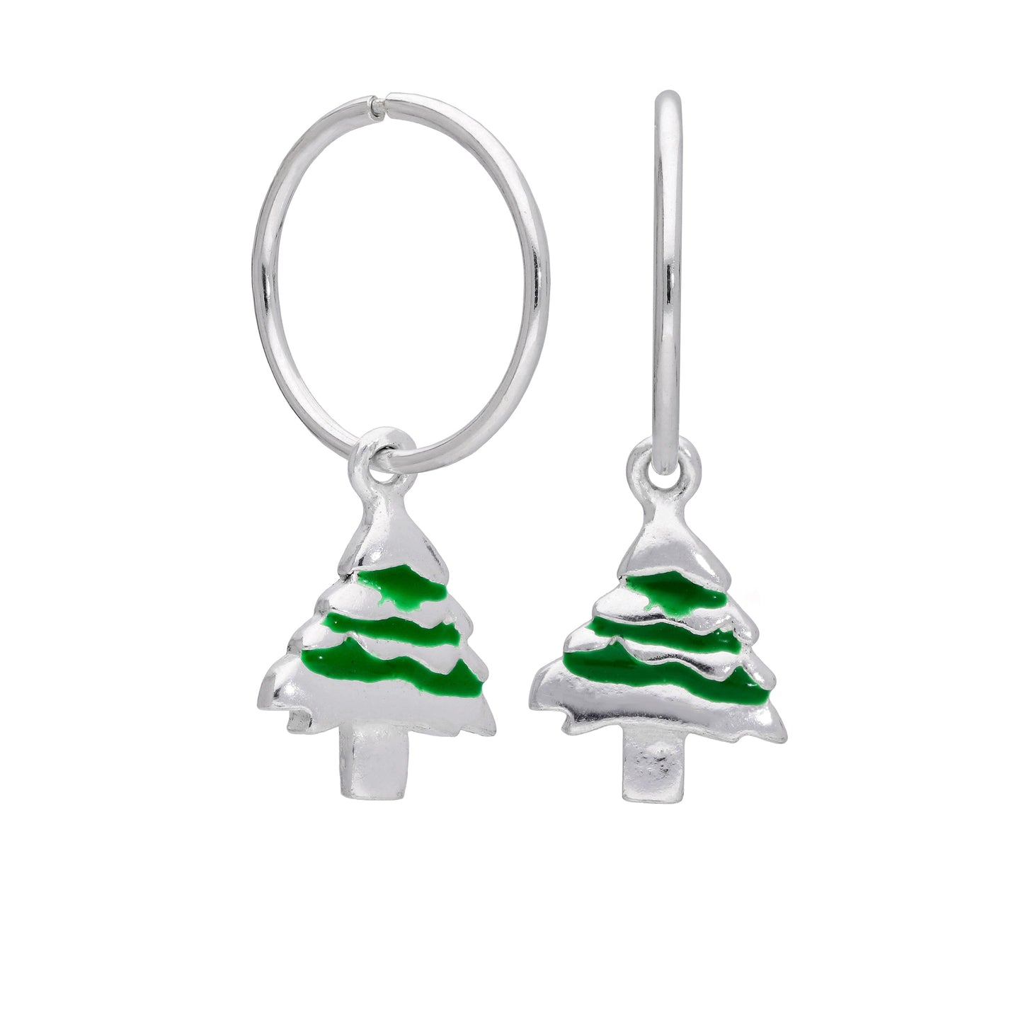 Sterling Silver Christmas Tree Charm Hoop 12mm Earrings