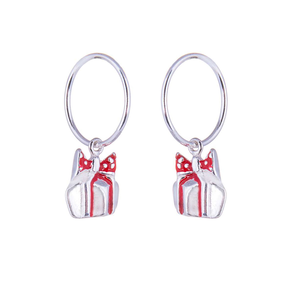 Sterling Silver Christmas Present Charm Hoop 12mm Earrings