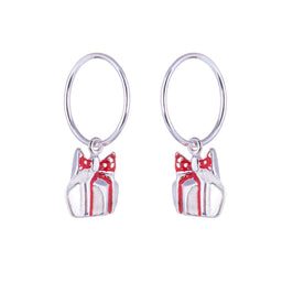 Sterling Silver Christmas Present Charm Hoop 12mm Earrings
