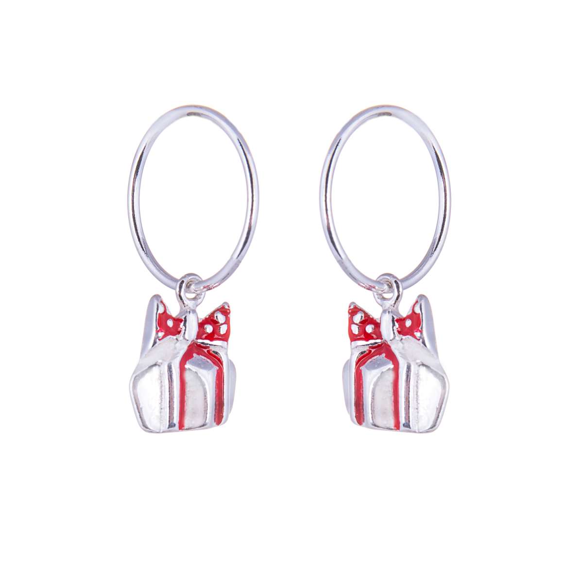 Sterling Silver Christmas Present Charm Hoop 12mm Earrings