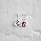 Sterling Silver Christmas Present Charm Hoop 12mm Earrings