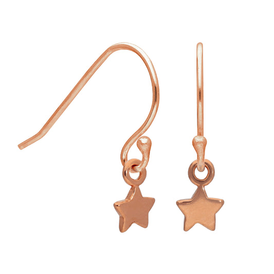 Rose Gold Plated Sterling Silver Tiny Star Fish Hook Earrings