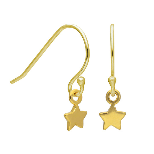 Gold Plated Sterling Silver Tiny Star Fish Hook Earrings