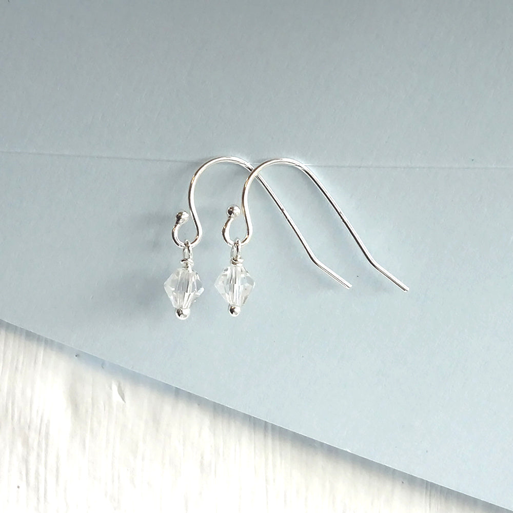 Sterling Silver Clear CZ Bead Dangle Earrings