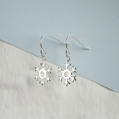 Sterling Silver Snowflake Charm Fishhook Earrings