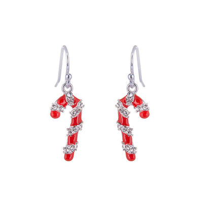 Sterling Silver & CZ Crystal Candy Cane Fishhook Earrings