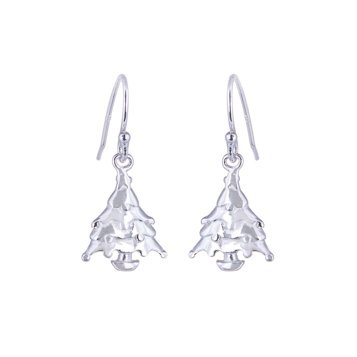 Sterling Silver Christmas Tree Fishhook Earrings