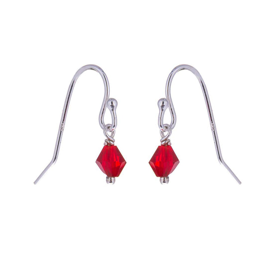 Sterling Silver & Red CZ Bead Fishhook Earrings