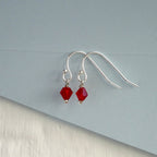 Sterling Silver & Red CZ Bead Fishhook Earrings
