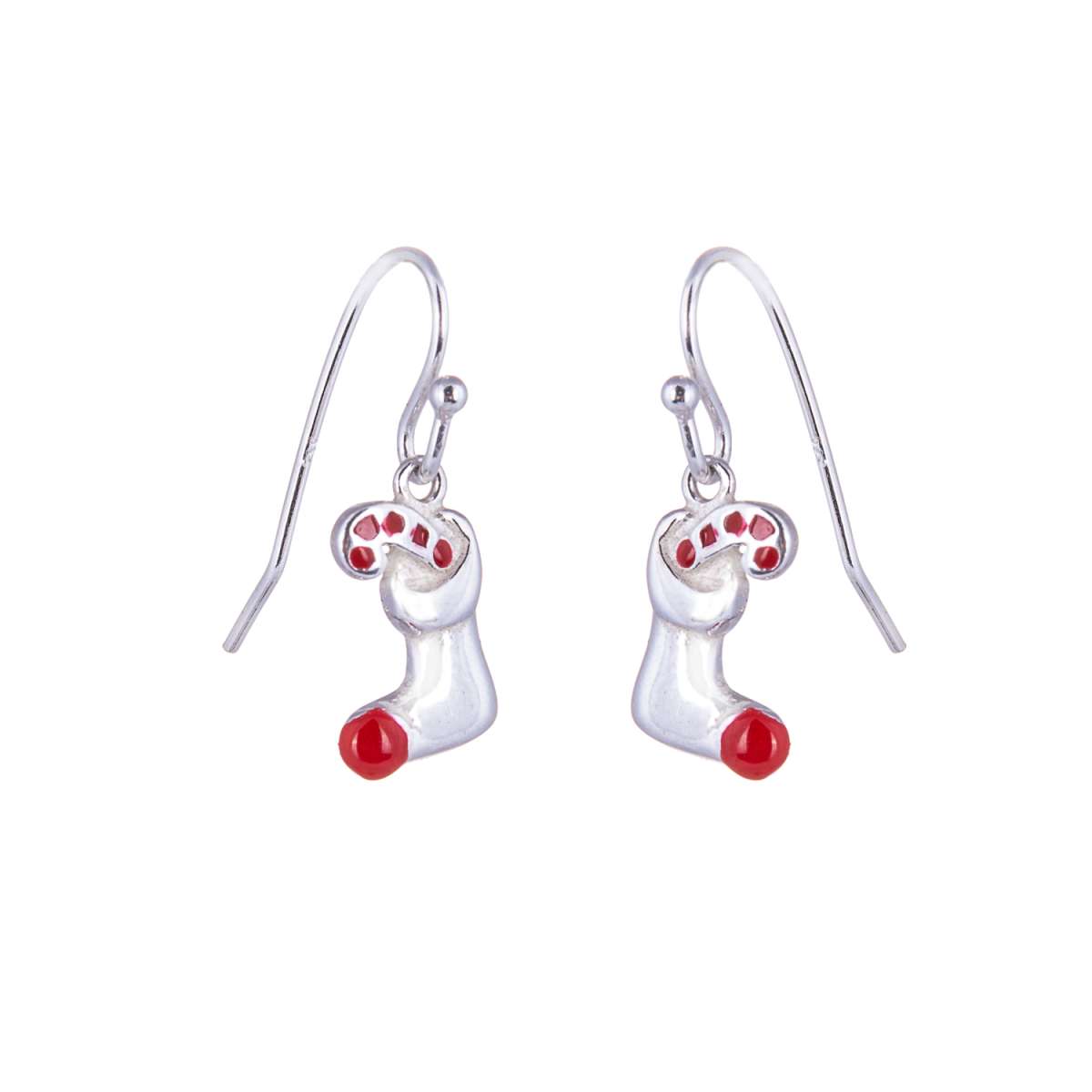 Sterling Silver Stocking & Candy Cane Charm Fishhook Earrings