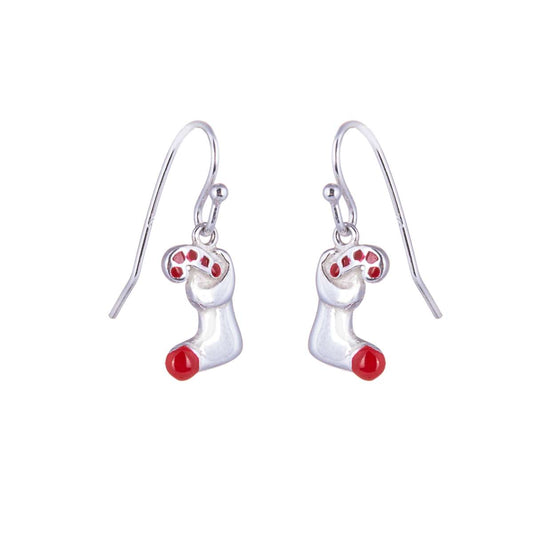 Sterling Silver Stocking & Candy Cane Charm Fishhook Earrings