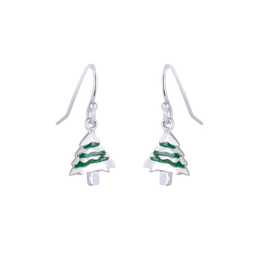 Sterling Silver Christmas Tree Charm Fishhook Earrings