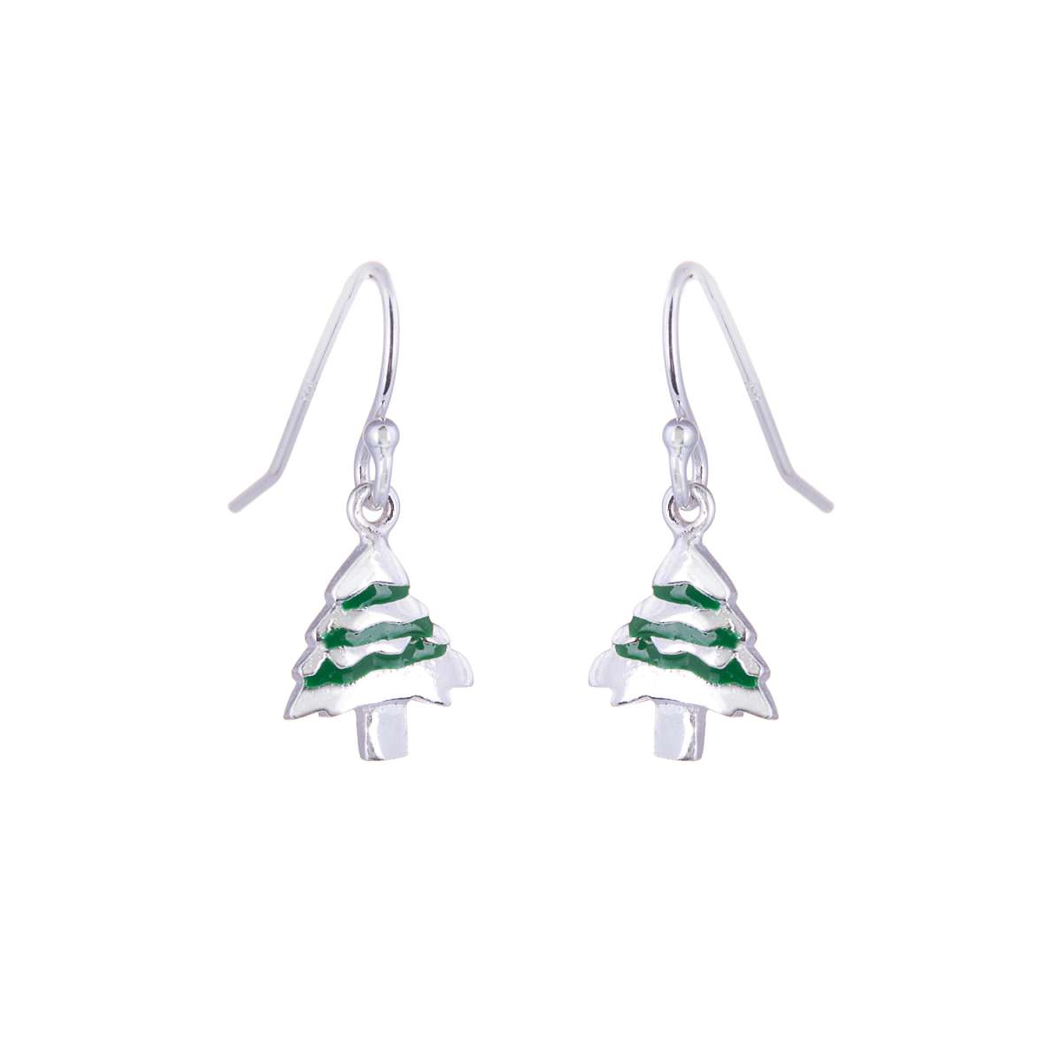 Sterling Silver Christmas Tree Charm Fishhook Earrings