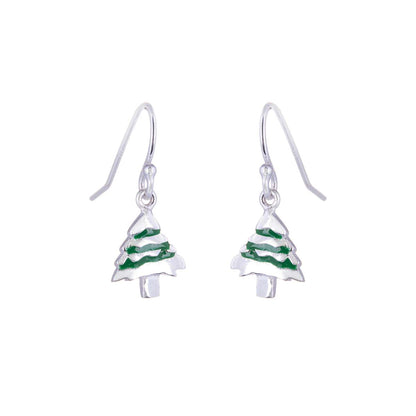 Sterling Silver Christmas Tree Charm Fishhook Earrings