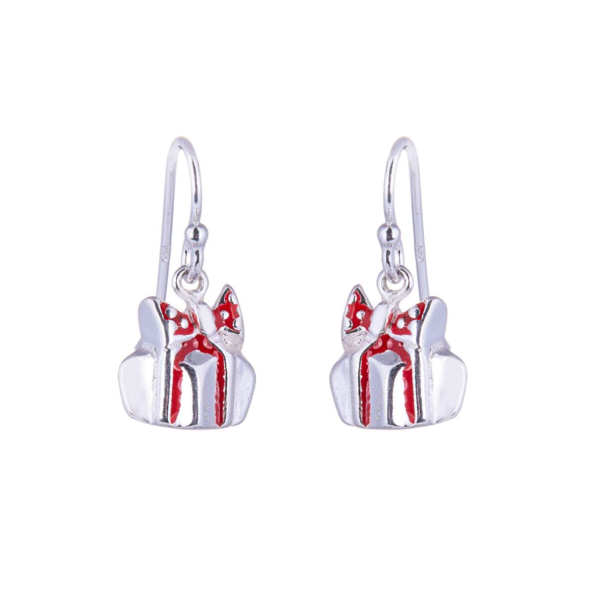Sterling Silver Christmas Present Charm Fishhook Earrings