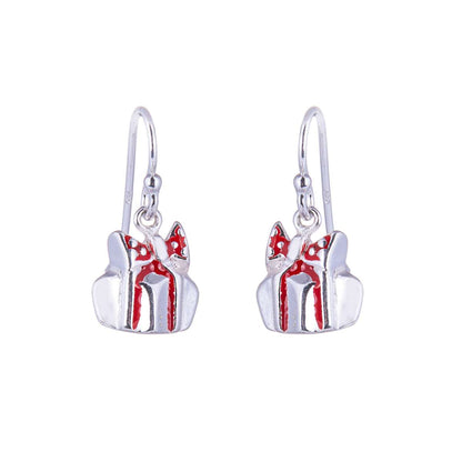 Sterling Silver Christmas Present Charm Fishhook Earrings
