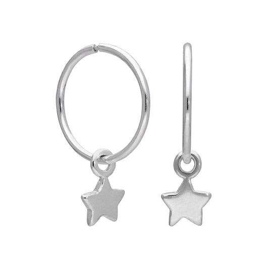 Sterling Silver Tiny Star Charm Hoop 12mm Earrings