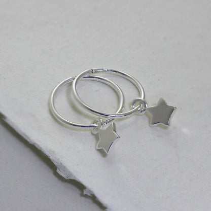 Sterling Silver Tiny Star Charm Hoop 12mm Earrings
