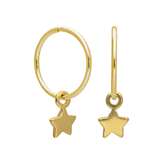 Gold Plated Sterling Silver Tiny Star Charm Hoop 12mm Earrings