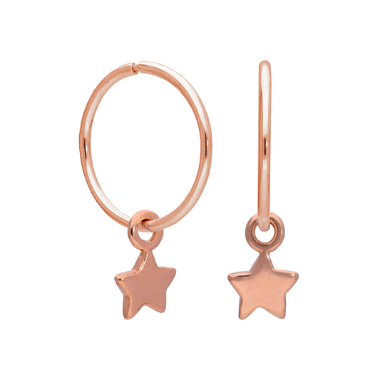 Rose Gold Plated Sterling Silver Tiny Star Charm Hoop 12mm Earrings