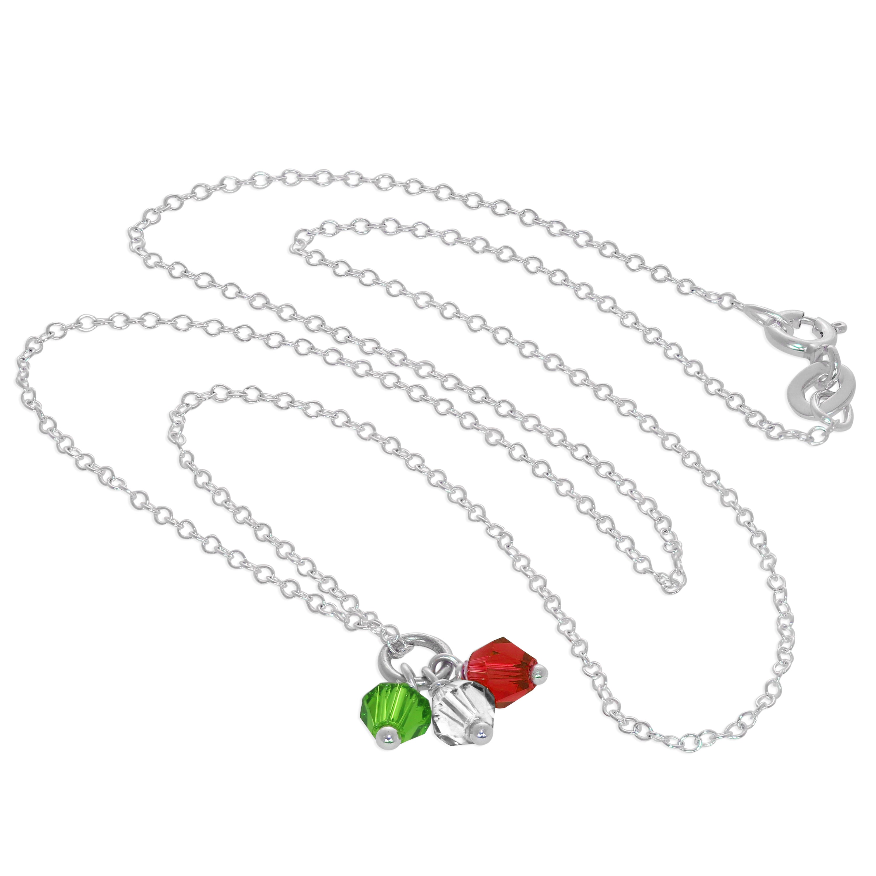 Sterling Silver Tricolour CZ Bead Necklace 14 - 32 Inches