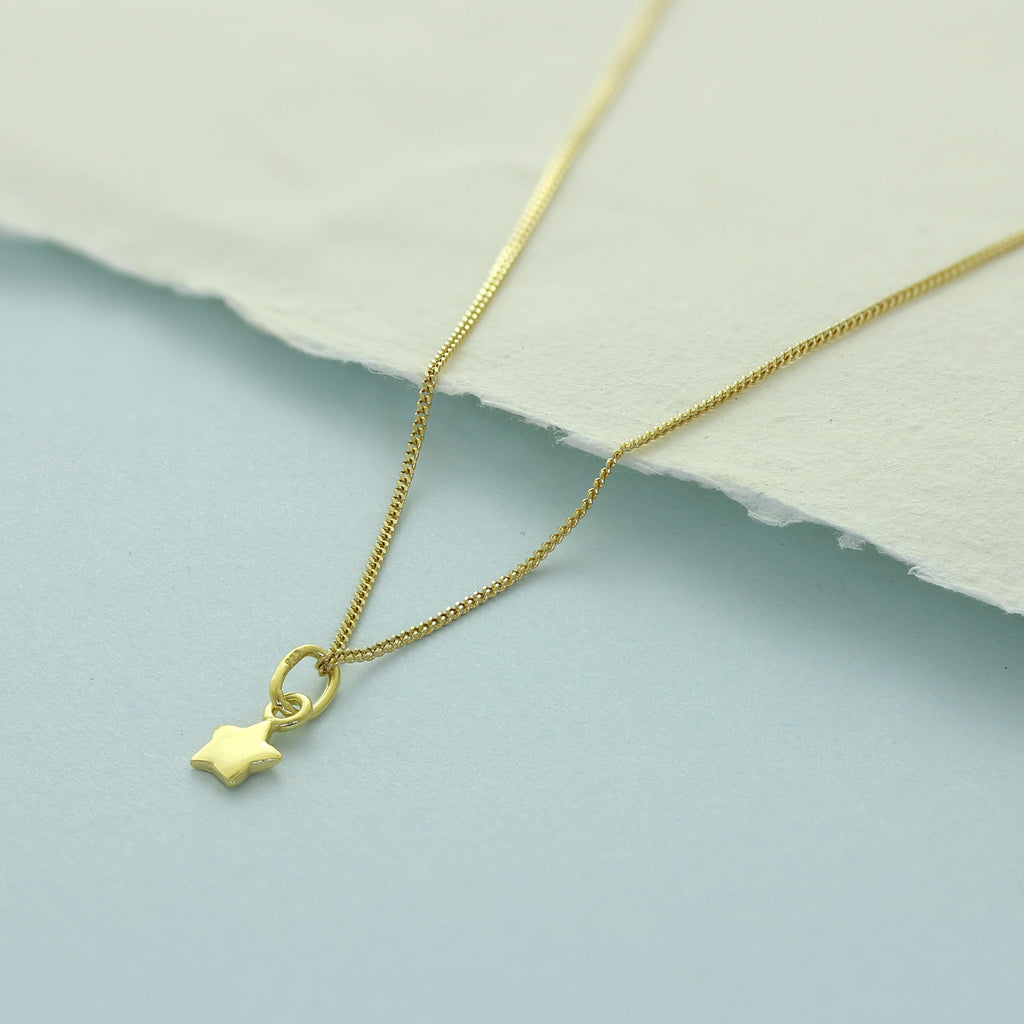 Gold Plated Sterling Silver Tiny Star Necklace 14 - 32 Inches