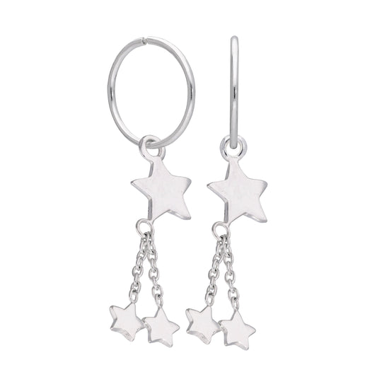 Sterling Silver Multi Star Dangle 12mm Charm Hoop Earrings