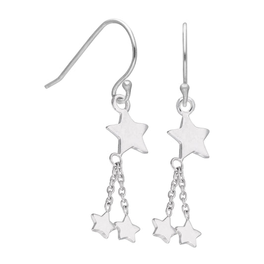 Sterling Silver Multi Star Dangle Fish Hook Earrings
