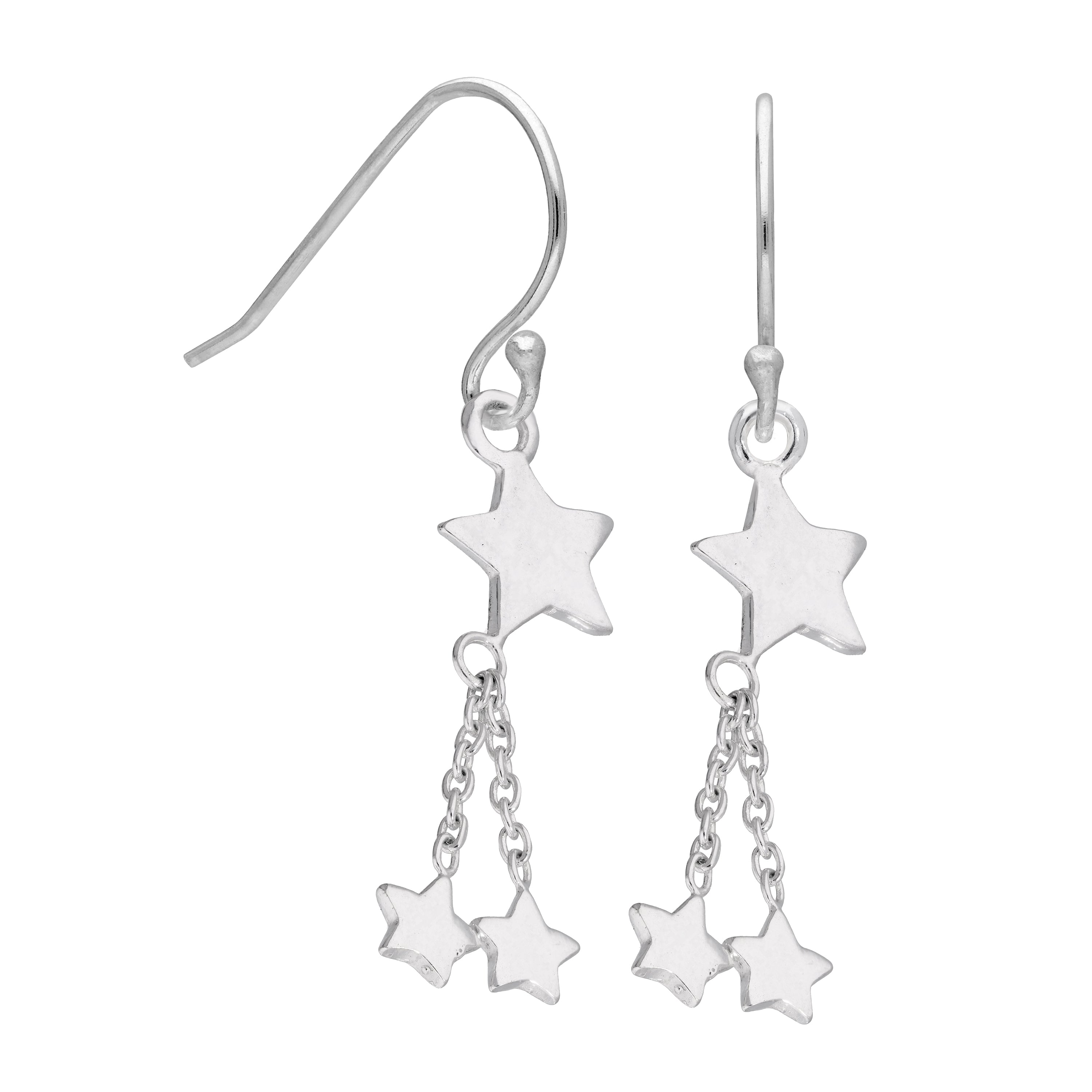 Sterling Silver Multi Star Dangle Fish Hook Earrings