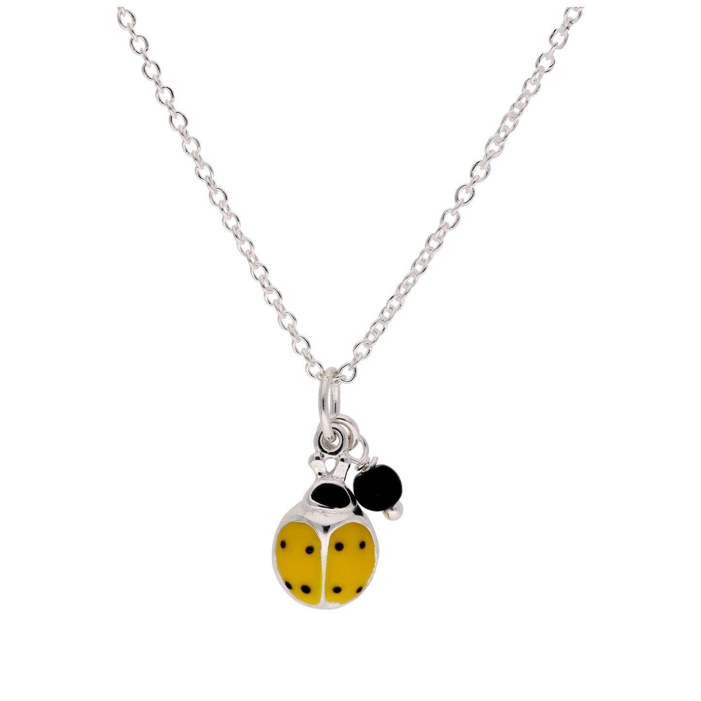 Sterling Silver & Yellow Enamel Ladybird Necklace - 16 - 32 Inches
