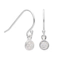 Sterling Silver Clear CZ Pave Round Drop Fish Hook Earrings