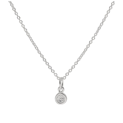 Small Sterling Silver Clear CZ Pave Round Necklace - 16 - 32 Inches