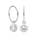 Sterling Silver Clear Crystal Rubover Charm Hoop 12mm Earrings