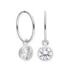 Sterling Silver Clear Crystal Rubover Charm Hoop 12mm Earrings