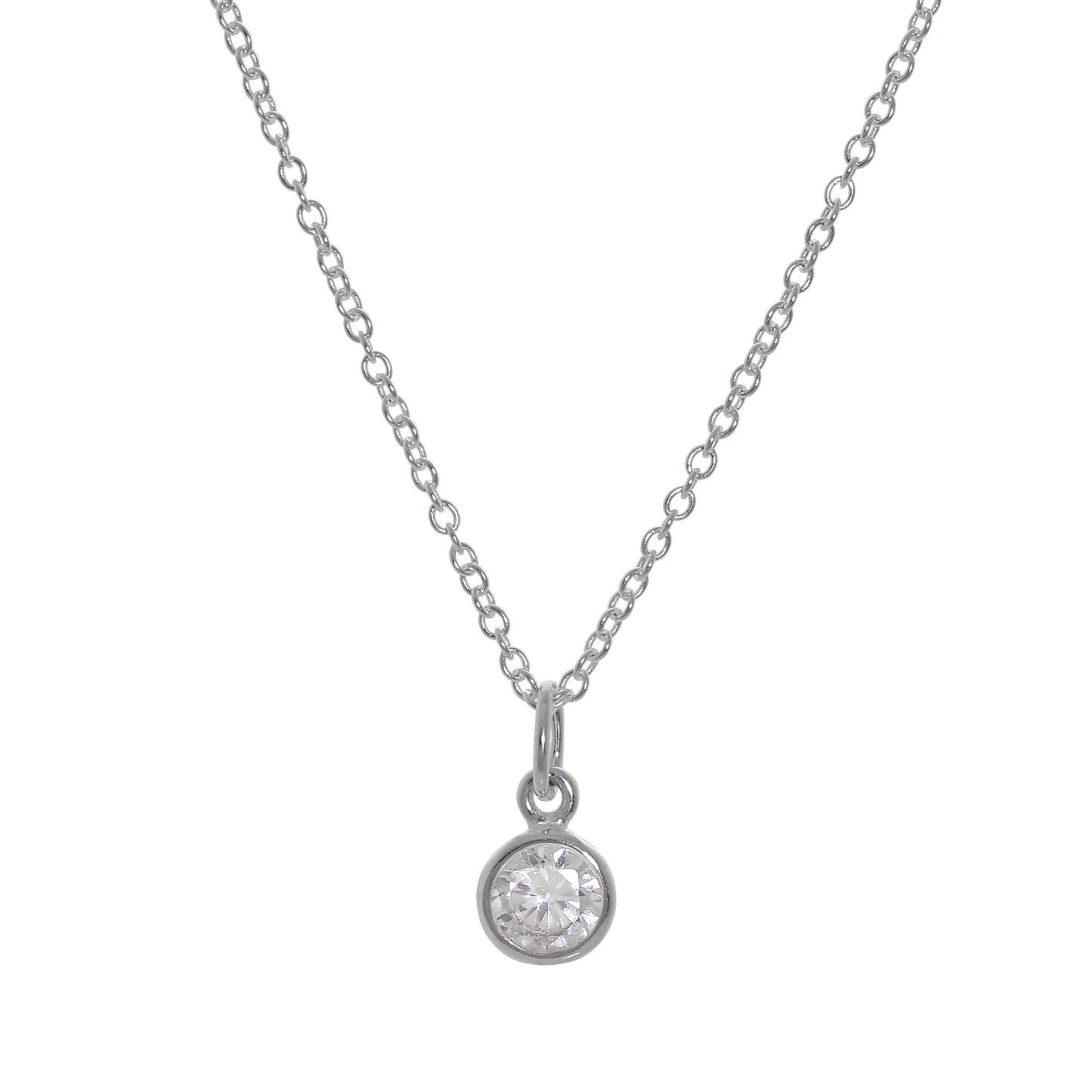 Sterling Silver 5mm Clear CZ Rubover Necklace 16 - 32 Inches