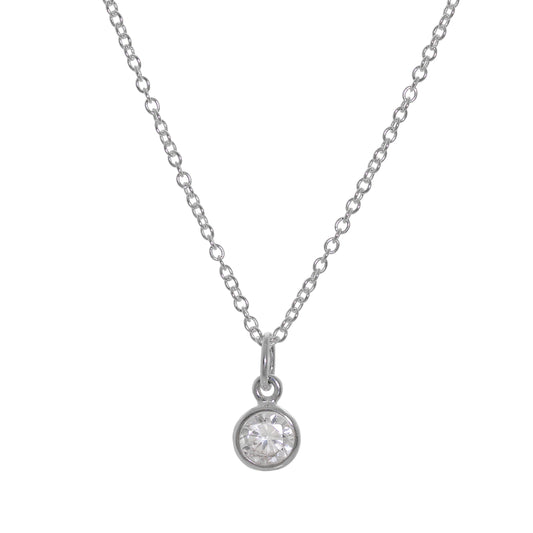 Sterling Silver 5mm Clear CZ Rubover Necklace 16 - 32 Inches