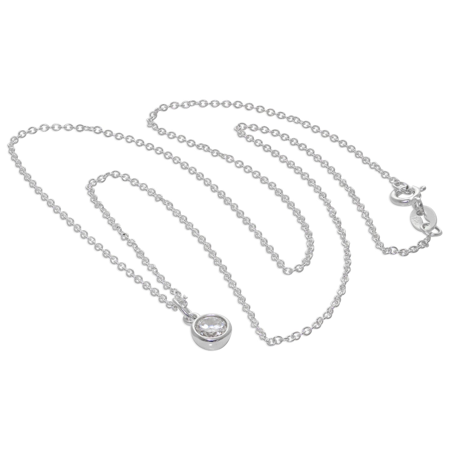 Sterling Silver 5mm Clear CZ Rubover Necklace 16 - 32 Inches