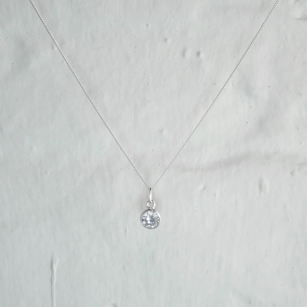Sterling Silver 5mm Clear CZ Rubover Necklace 16 - 32 Inches
