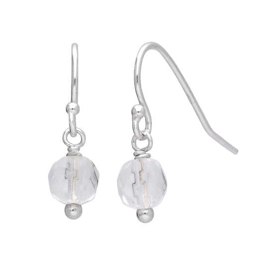 Sterling Silver Faceted CZ Bead Drop Fish Hook Earrings