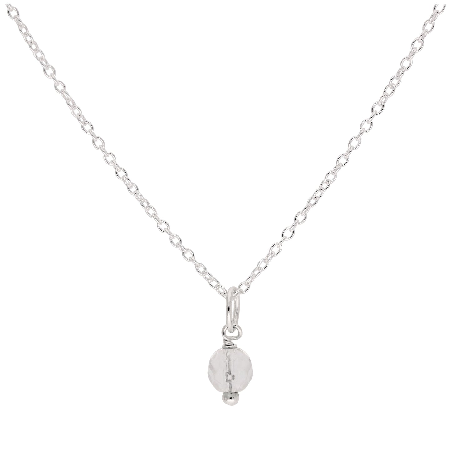 Sterling Silver Faceted Crystal Bead Necklace - 16 - 32 Inches