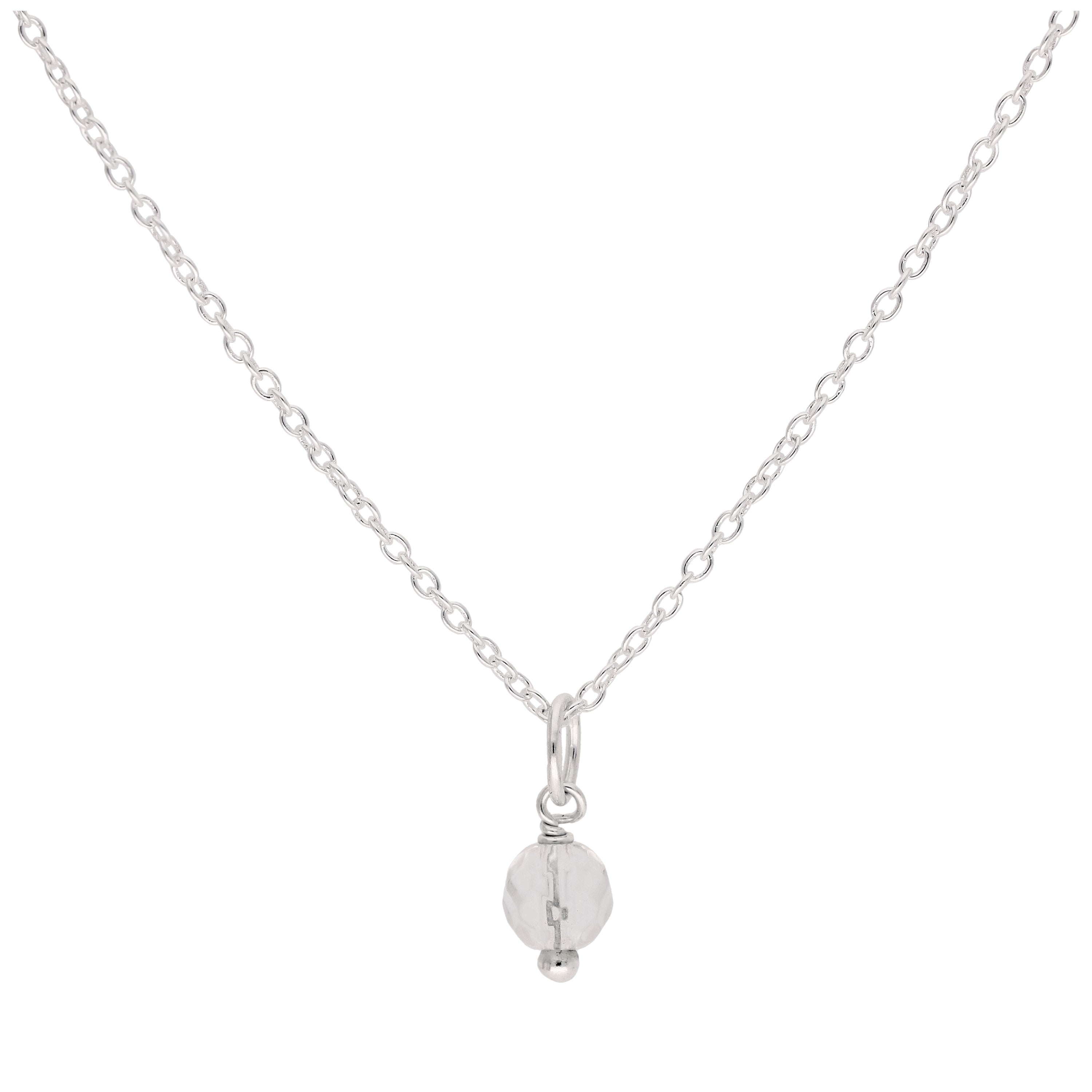 Sterling Silver Faceted Crystal Bead Necklace - 16 - 32 Inches