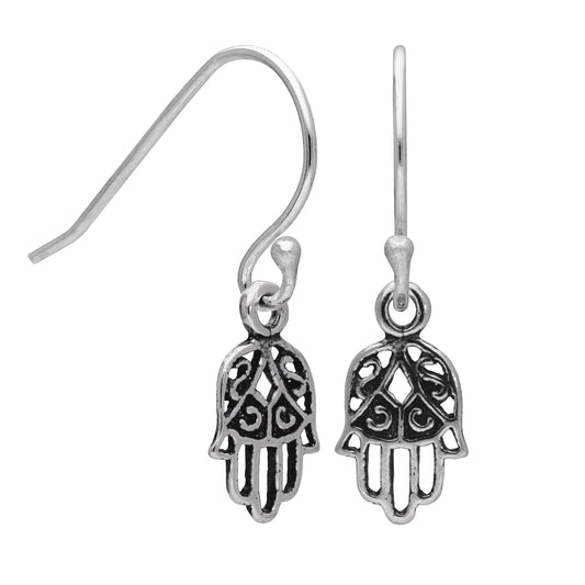 Sterling Silver Hamsa Hand Fishhook Earrings