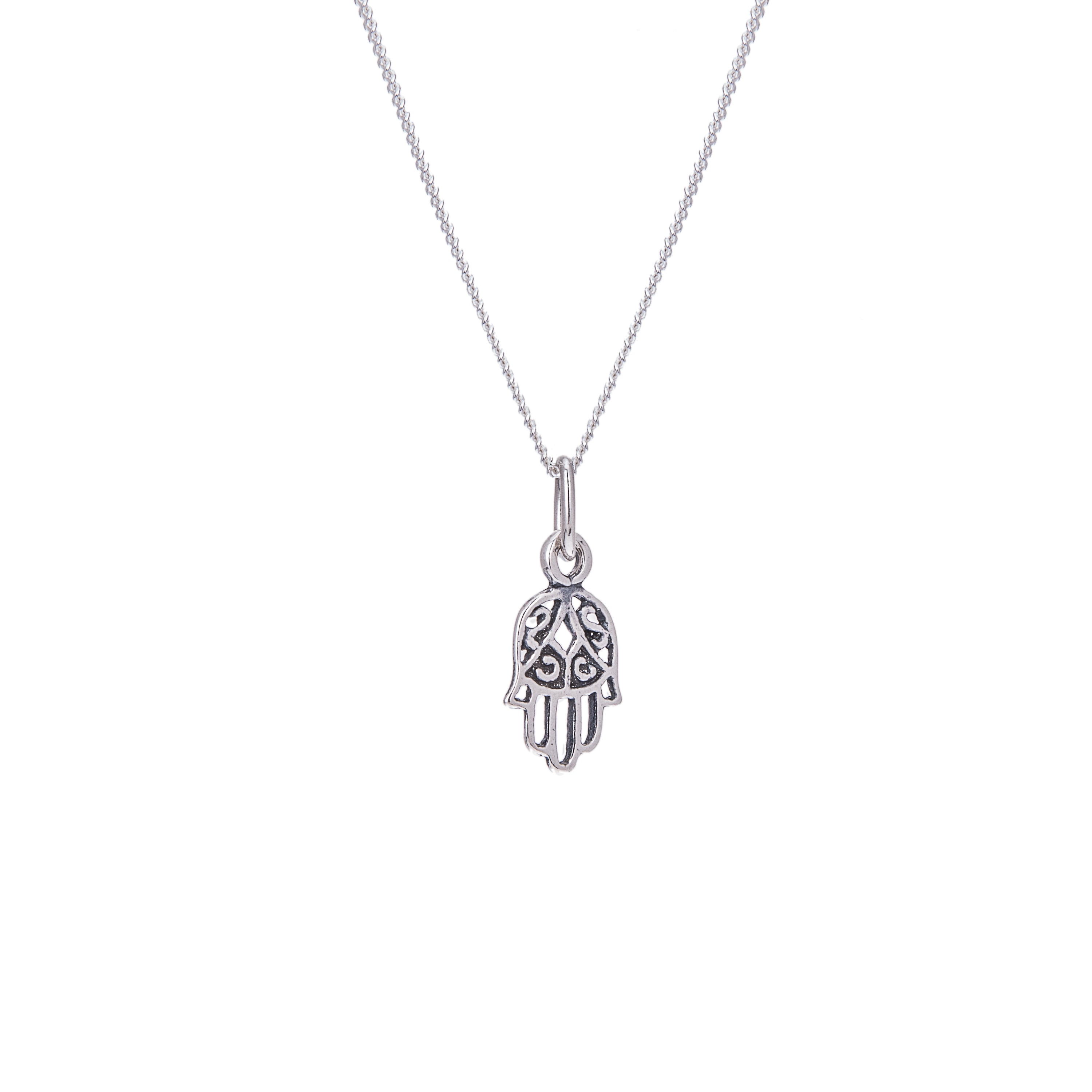 Sterling Silver Hamsa Hand Necklace 14 - 32 Inches