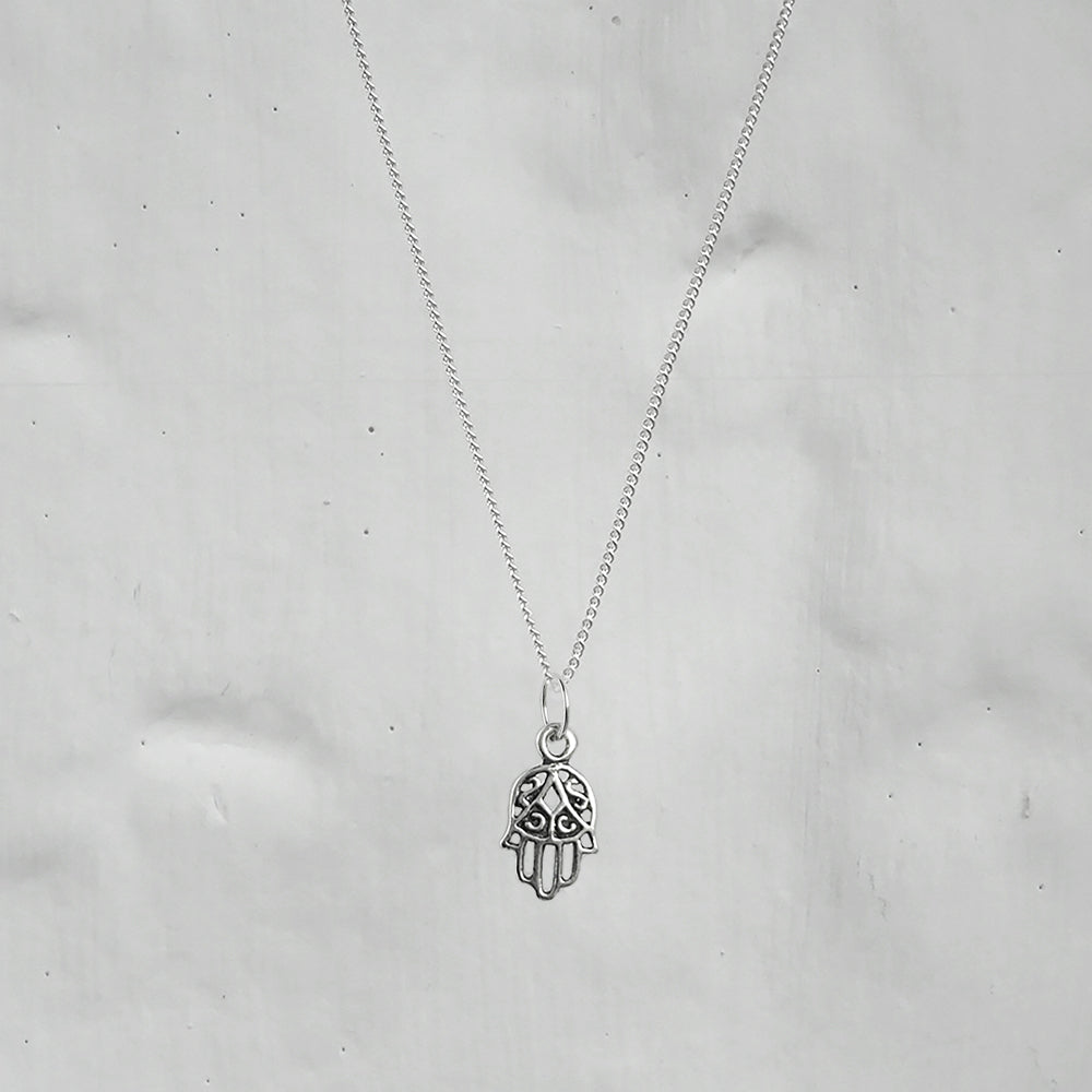 Sterling Silver Hamsa Hand Necklace 14 - 32 Inches