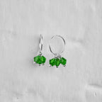 Triple Sterling Silver Green Crystal Charm Hoop 12mm Earrings