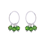 Triple Sterling Silver Green Crystal Charm Hoop 12mm Earrings