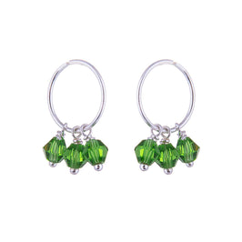 Triple Sterling Silver Green Crystal Charm Hoop 12mm Earrings