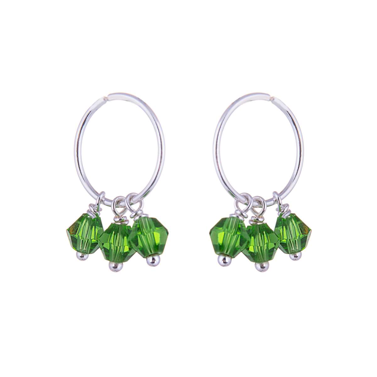 Triple Sterling Silver Green Crystal Charm Hoop 12mm Earrings