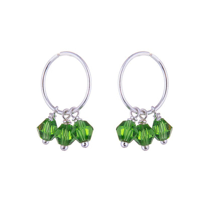 Triple Sterling Silver Green Crystal Charm Hoop 12mm Earrings